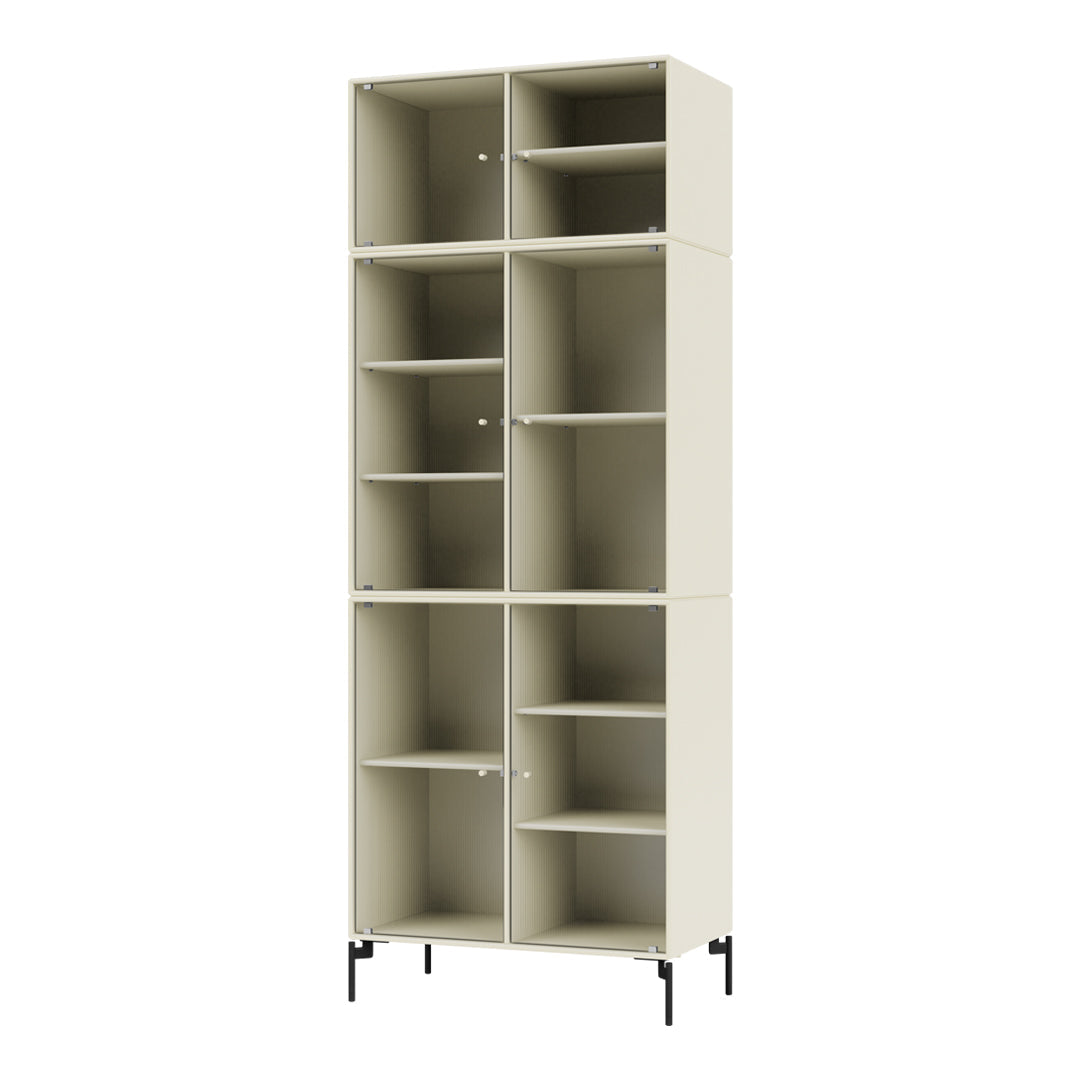 Light beige storage cabinet with smooth, minimalist design and black metal legs; perfect for modern interiors.
