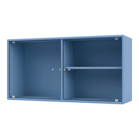 Blue cabinet with a textured pattern, featuring two compartments and a shelf, ideal for modern decor.