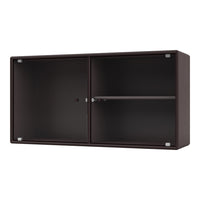 Brown ribbed storage cabinet with sleek glass doors and metallic accents. Perfect for modern interiors.
