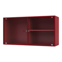 Red cabinet with a ribbed pattern and contrasting silver accents, perfect for modern home decor.