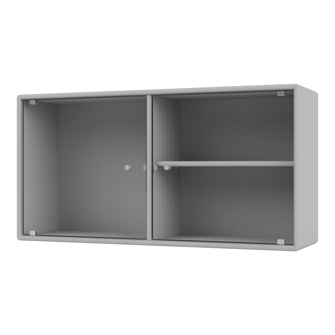 Gray storage cabinet with ribbed texture, featuring a sleek modern design and subtle shadows.