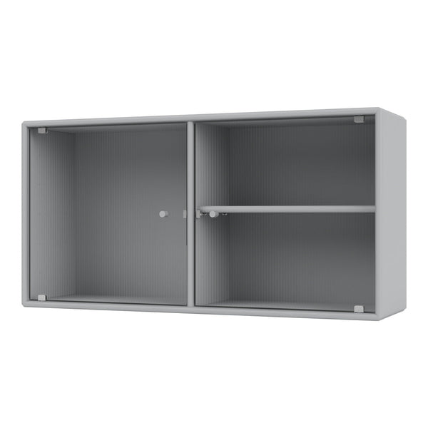 Gray storage cabinet with ribbed texture, featuring a sleek modern design and subtle shadows.