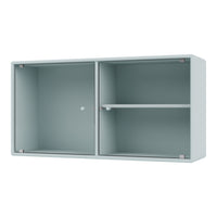 Light blue cabinet with ribbed texture, featuring two compartments and a sleek, modern design.