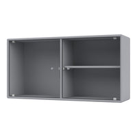 Gray storage cabinet with smooth surface and subtle vertical ribbed pattern; sleek and modern design for any space.