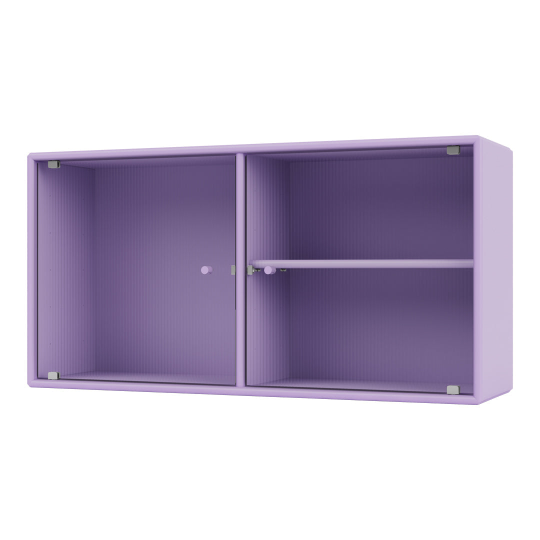 Purple ribbed storage cabinet with two compartments and an adjustable shelf. Perfect for modern decor.