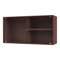 Brown storage cabinet with ribbed texture, featuring two sliding doors and sleek metallic accents.