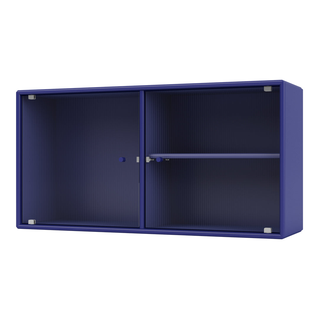 Vibrant royal blue cabinet with ribbed texture and sleek silver accents. Perfect for modern home decor.