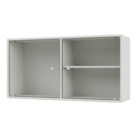 White cabinet with vertical ribbed pattern, featuring two compartments and a central shelf in a sleek, minimal design.