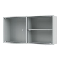 Light gray wall cabinet with a ribbed interior pattern and minimalistic design, featuring two compartments and a shelf.