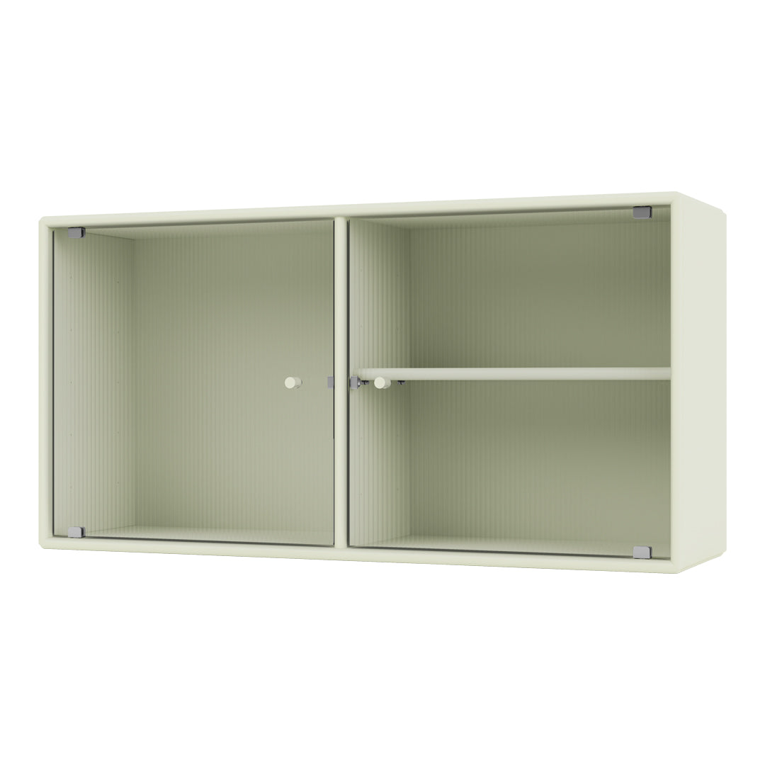 Light green storage cabinet with a ribbed pattern and modern, minimalistic design. Perfect for any contemporary space.