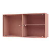 Peach-colored bookshelf with a ribbed pattern and sleek silver hardware. Ideal for modern home decor.