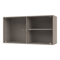 Beige ribbed storage cabinet with a sleek design and minimalist aesthetic, featuring two compartments and one shelf.