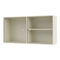 Cream-colored wall cabinet with subtle vertical ribbed texture and sleek silver hardware. Elegant and modern design.