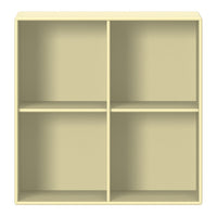 Light yellow storage shelf with a simple, solid pattern and four spacious compartments. Ideal for organizing items.