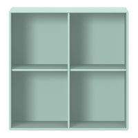 Mint green cube storage shelf with four compartments, featuring a sleek, modern design. Ideal for decorative organization.
