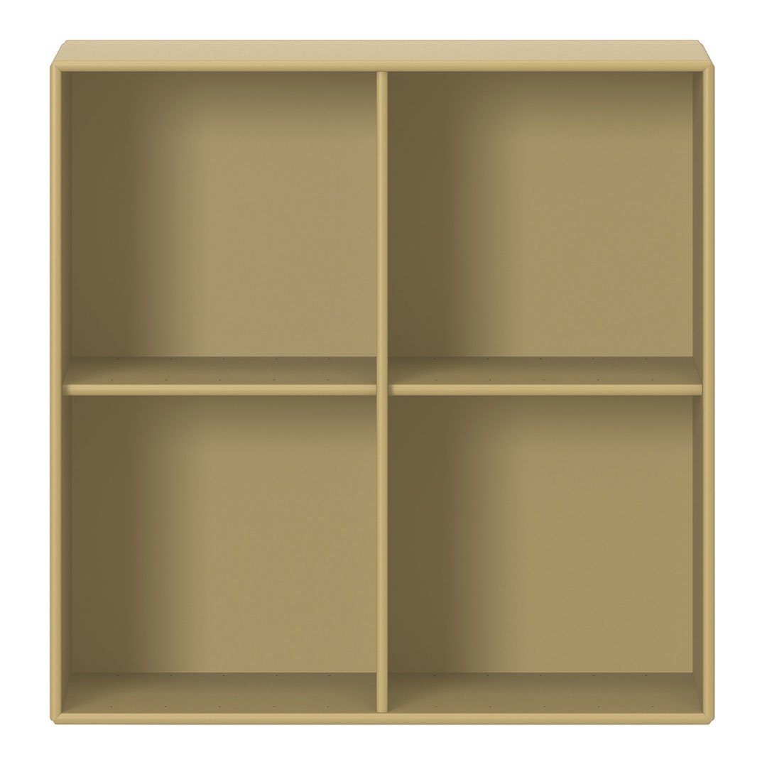 Beige four-cube storage unit with a smooth finish, perfect for organizing any space.