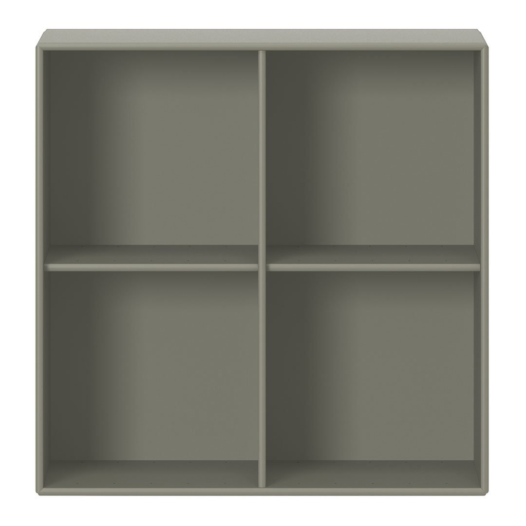 Gray four-cube storage shelf with a minimalist design and smooth finish, perfect for modern decor.