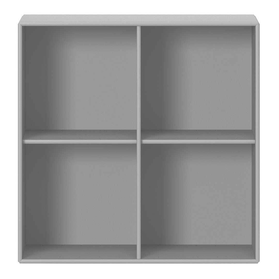 Gray four-cube storage shelf with a smooth finish, perfect for organizing items in any space.