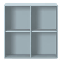 Light blue four-compartment shelf with a smooth finish, perfect for modern decor storage solutions.