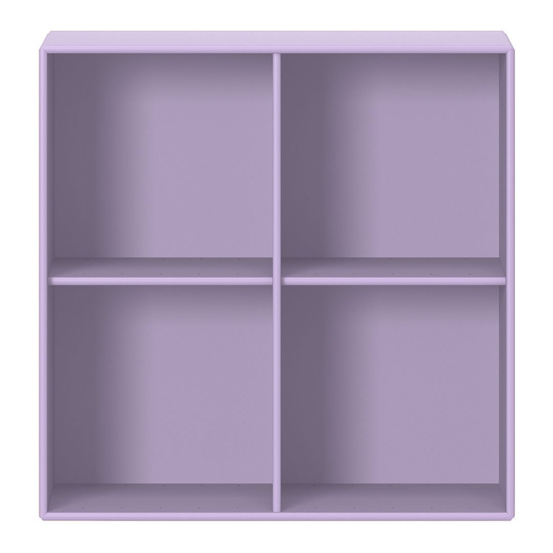 Purple four-compartment storage shelf with a smooth finish and clean lines. Ideal for modern decor.