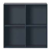 Dark blue shelving unit with a smooth finish and four open compartments, perfect for modern decor.