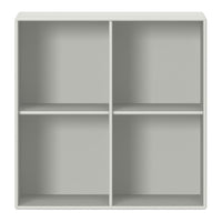 Light gray square storage shelf with four open compartments and a smooth, matte finish. Ideal for modern decor.