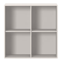 Light gray four-square shelving unit with a smooth, matte finish. Ideal for modern and minimalistic decor.