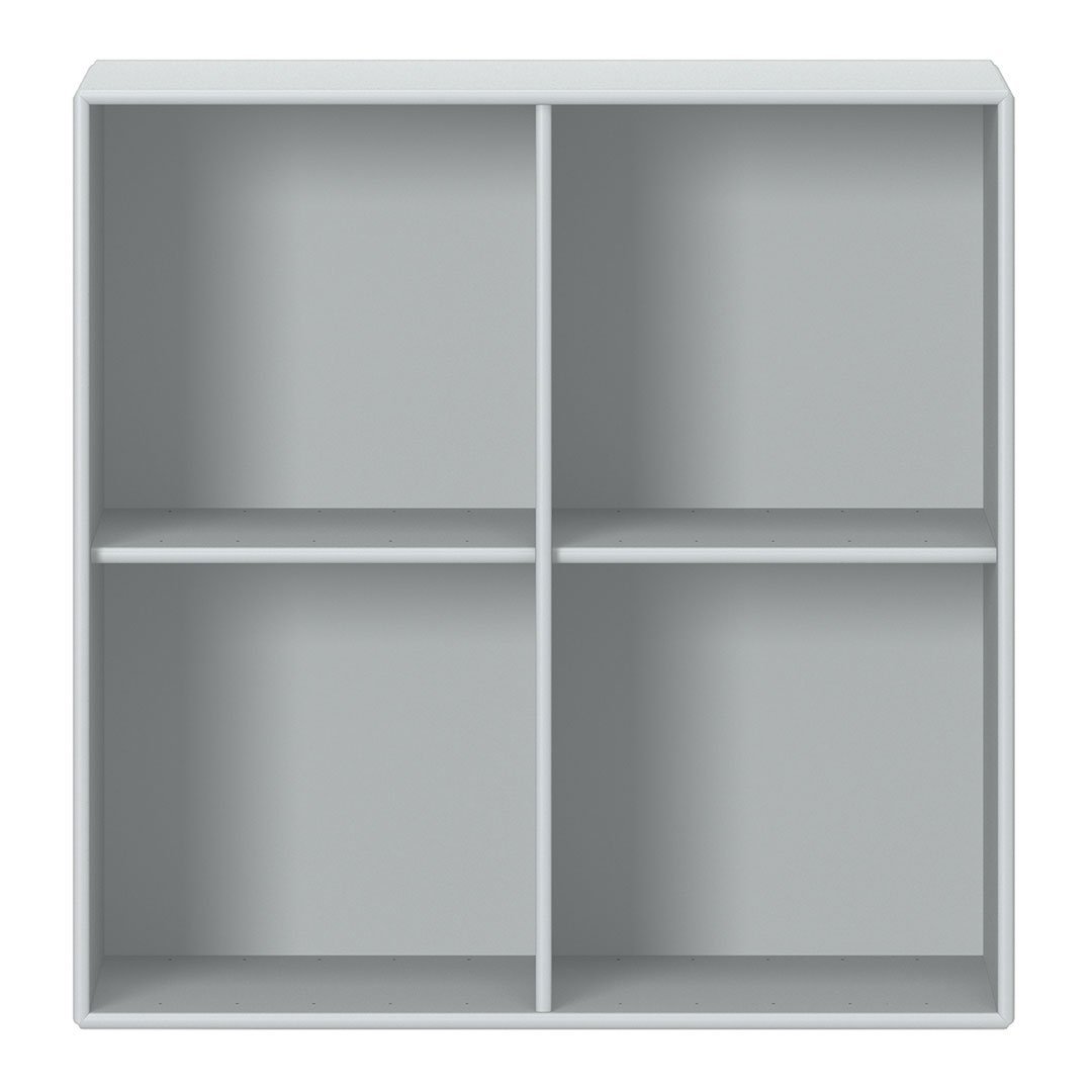 Light gray display shelf with a minimalist design and four open compartments. Perfect for modern decor.