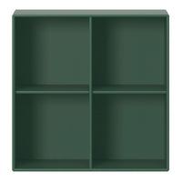 Green four-compartment shelf with a smooth matte finish, perfect for stylish organization and display.