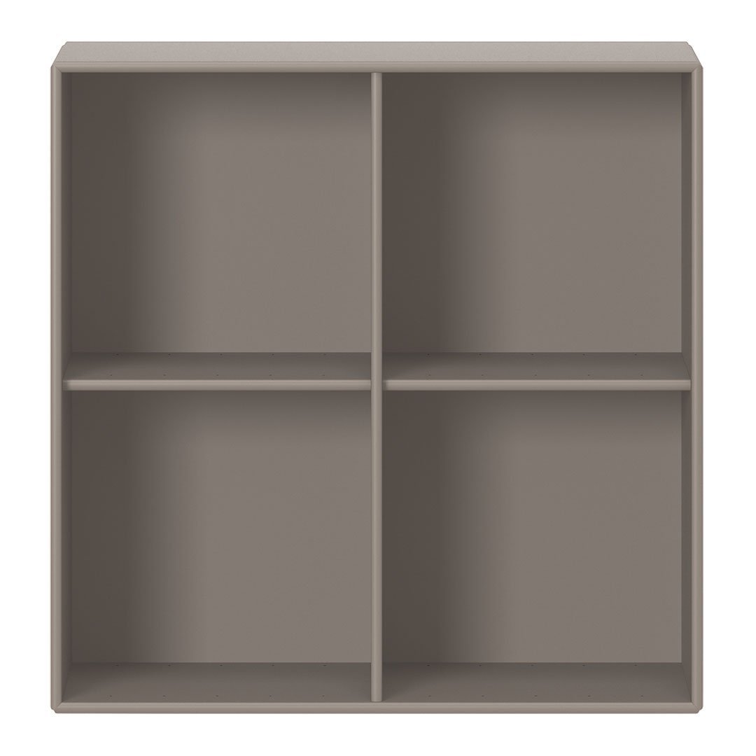 Gray open storage shelf with a smooth matte finish and simple, modern design. Ideal for any room decor.