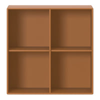 Brown cube storage organizer with four compartments; smooth finish, minimalistic design for modern decor.