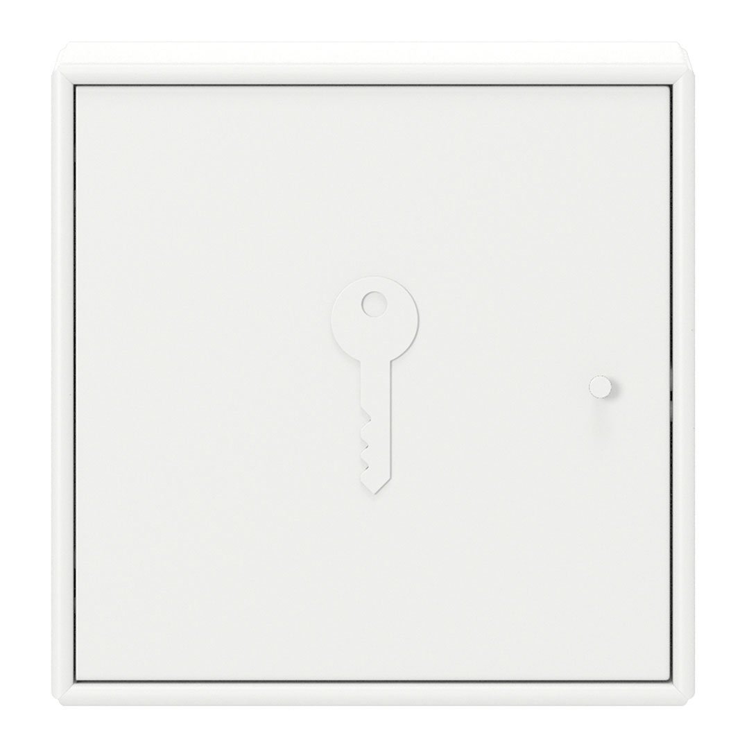 White key box with a minimalist design, featuring a subtle key cutout and a smooth finish. Perfect for modern spaces.