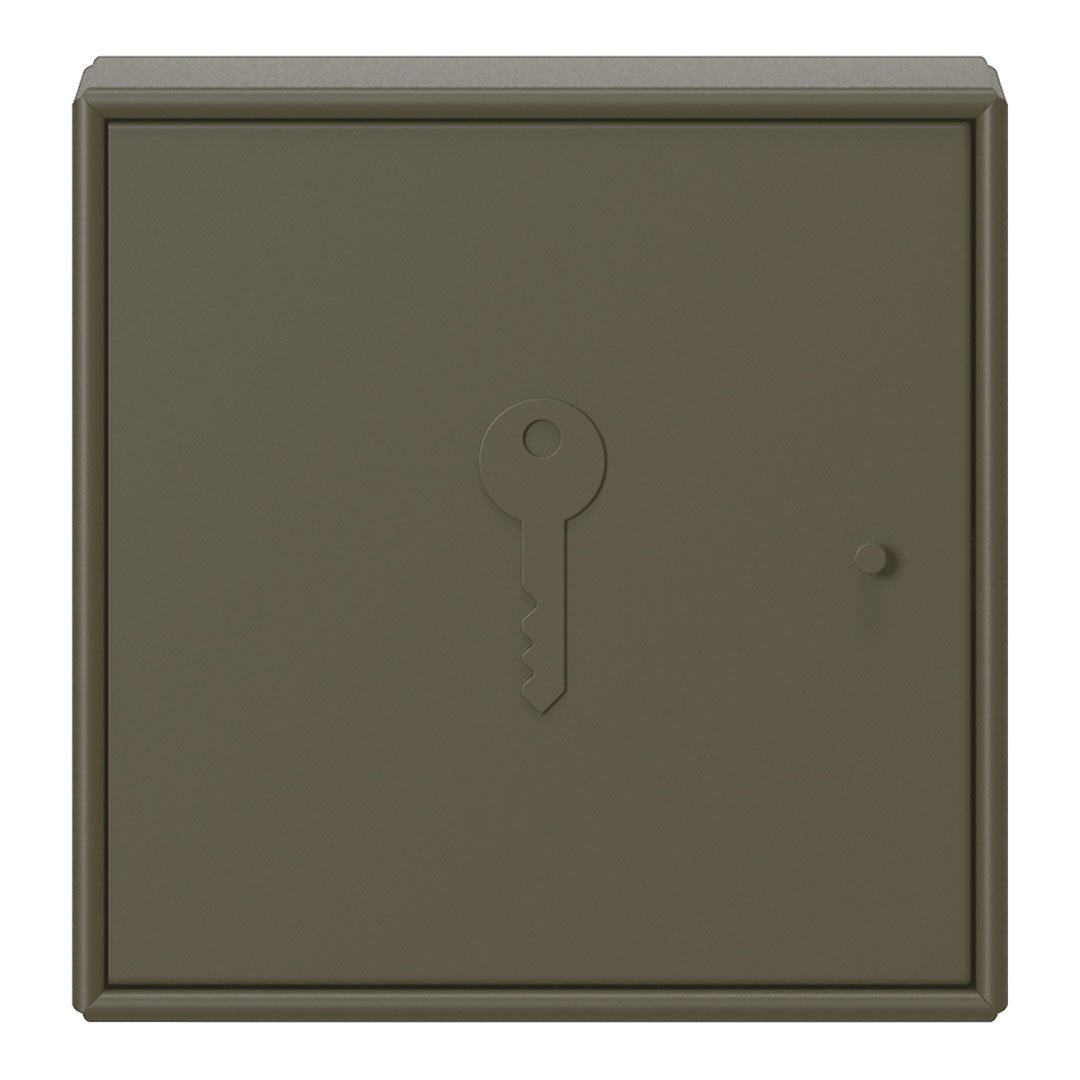 Dark olive green wall-mounted key storage box with a simple keyhole design. Matte finish, no visible patterns.