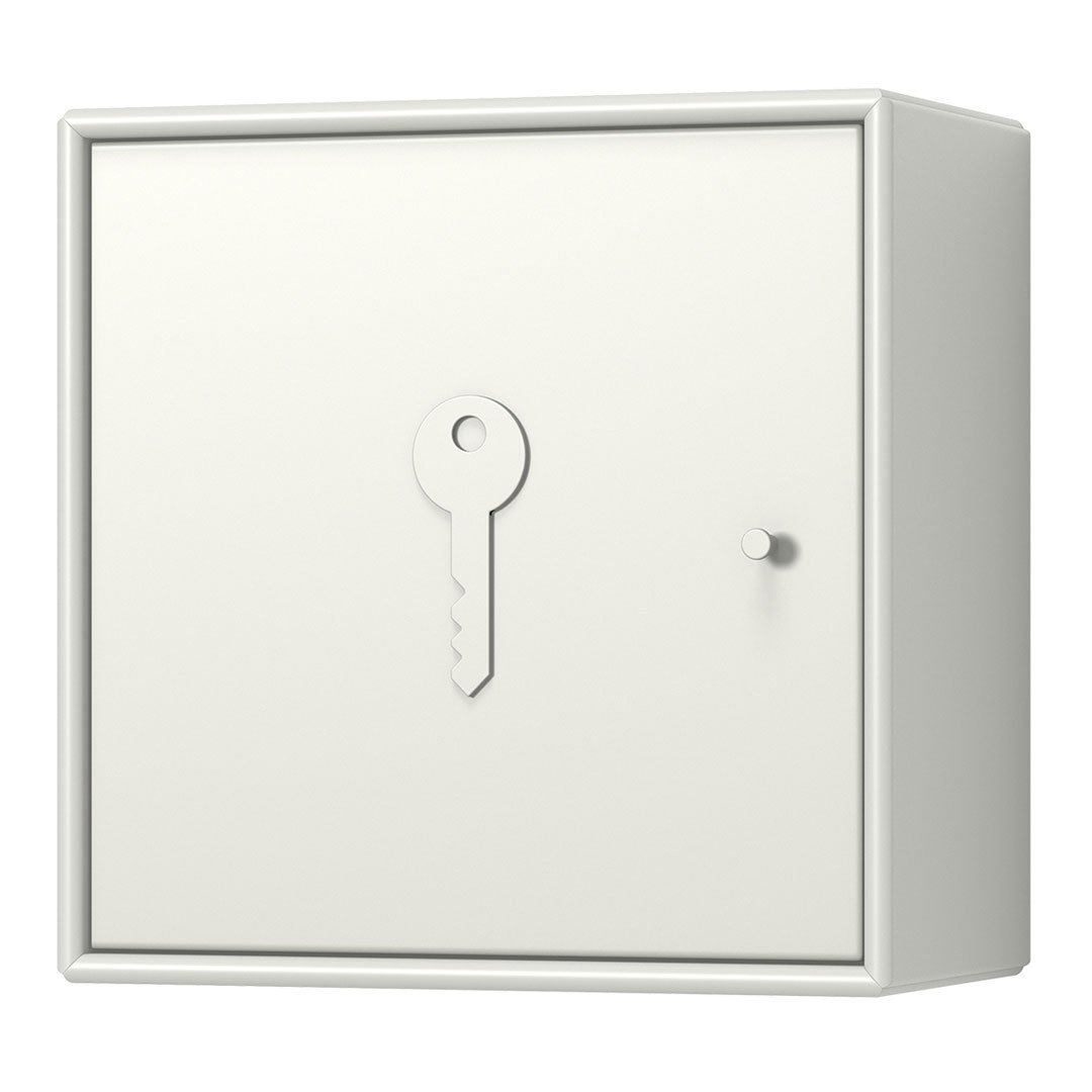 White key storage box with a minimalist design, featuring a subtle key motif and smooth, clean lines.