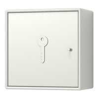 White key storage box with a minimalist design, featuring a subtle key motif and smooth, clean lines.