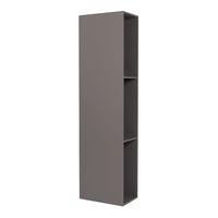 Sleek tall bookshelf in solid gray, featuring a clean, minimalistic design with three open shelves.