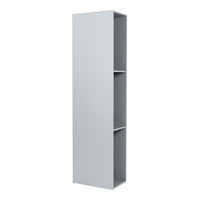 Sleek, tall bookshelf in a solid light gray finish with minimalistic design and no visible patterns.