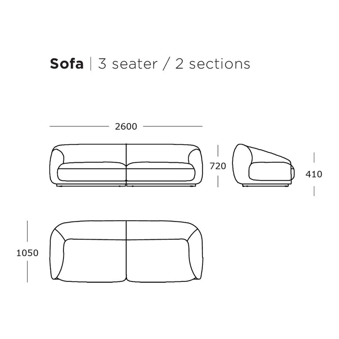"Modern 3-seater sofa design featuring a sleek, neutral color palette and smooth, seamless fabric pattern."
