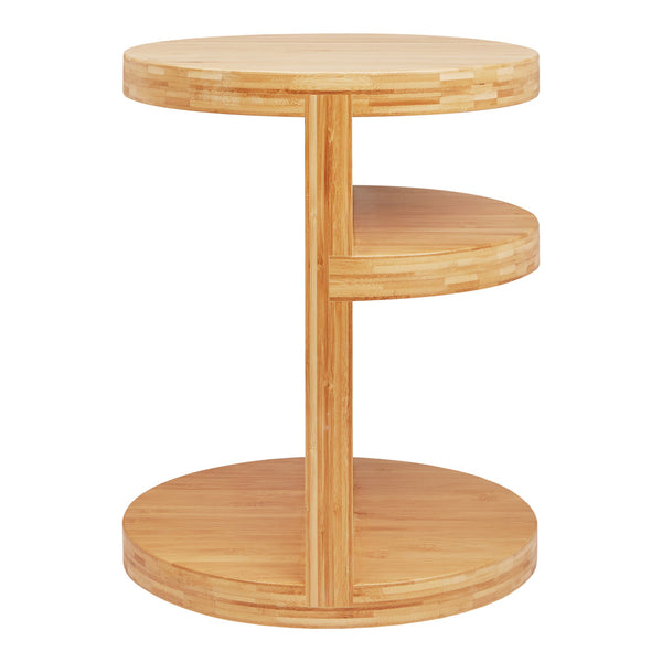 Bamboo side table with natural wood finish, featuring smooth surfaces and simple, modern design.
