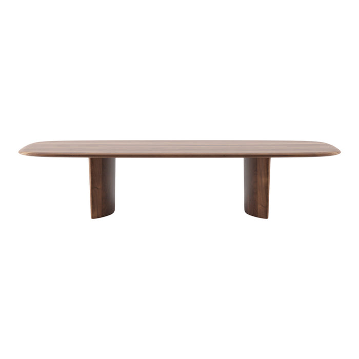Stylish walnut coffee table with a smooth, natural finish and rounded edges, showcasing a rich brown color and minimalist design.
