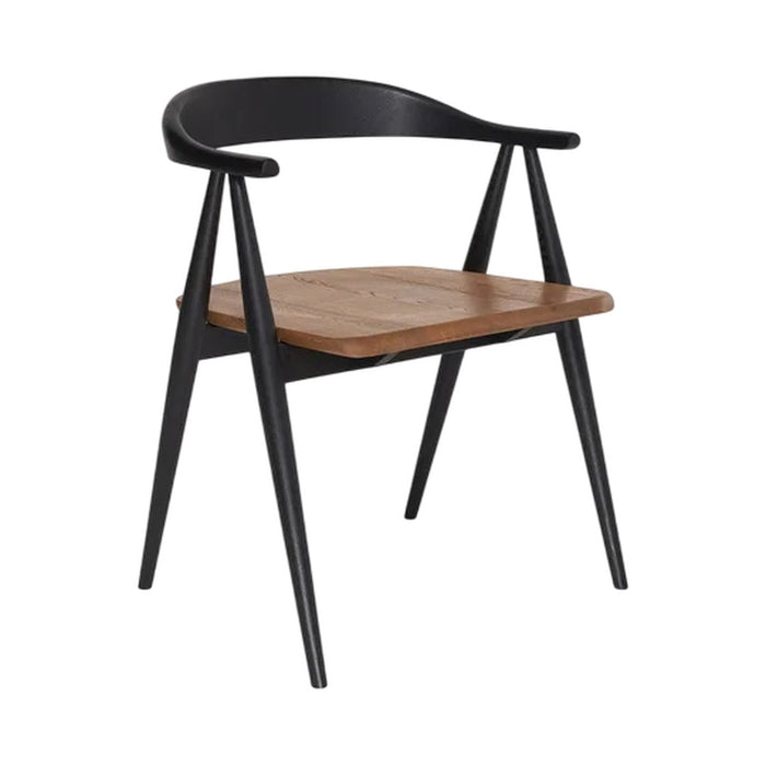 Black and natural wood dining chair with sleek, modern design and smooth matte finish. Ideal for chic interiors.