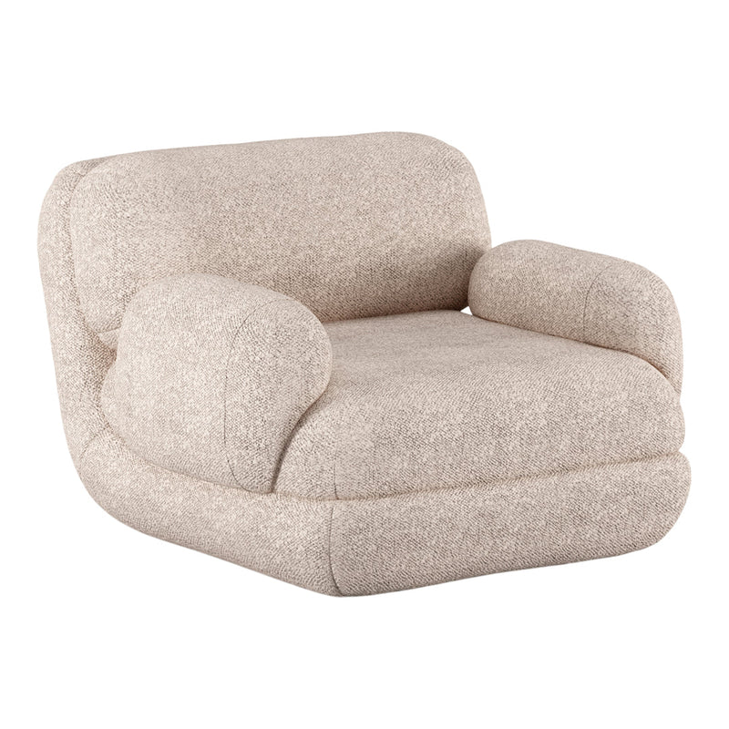 Cream-colored, textured fabric armchair with a soft, inviting pattern, perfect for modern living spaces.