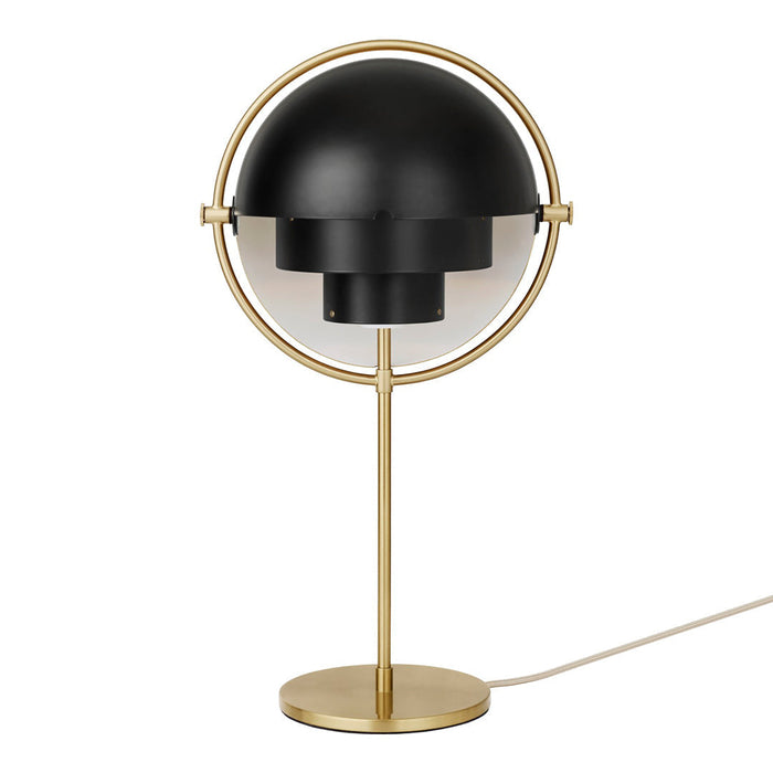 Modern table lamp featuring a black dome shade and elegant gold metal base for a chic, contemporary look.