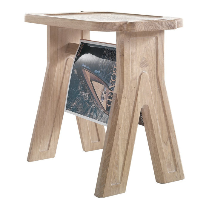 Natural wood stool with a light finish featuring minimalist design and smooth, clean lines. Ideal for modern decor.