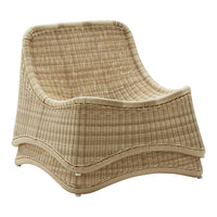Stylish woven chair in natural beige with a smooth, curved design featuring a textured pattern.