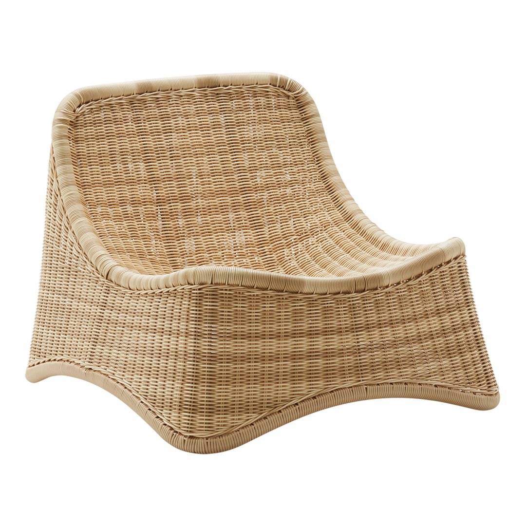 Natural wicker chair with a light beige color and textured plaid pattern for a modern, stylish look.