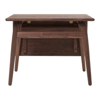 "Walnut wood side table with a smooth finish and minimalist design, featuring a sleek, modern silhouette."