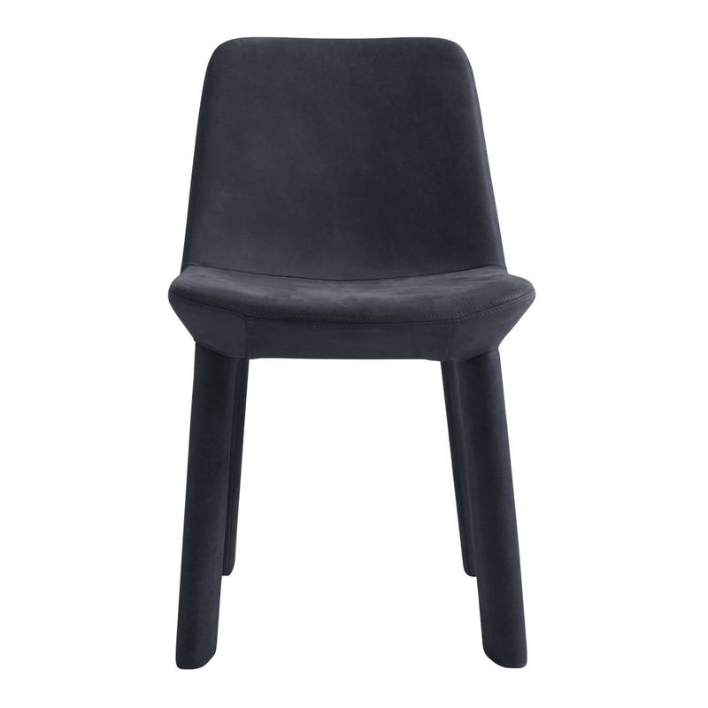 Black upholstered chair with a sleek, minimalist design and smooth, matte finish.