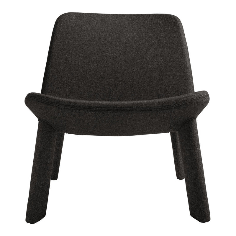 "Solid black upholstered chair with a minimalistic design and textured finish."