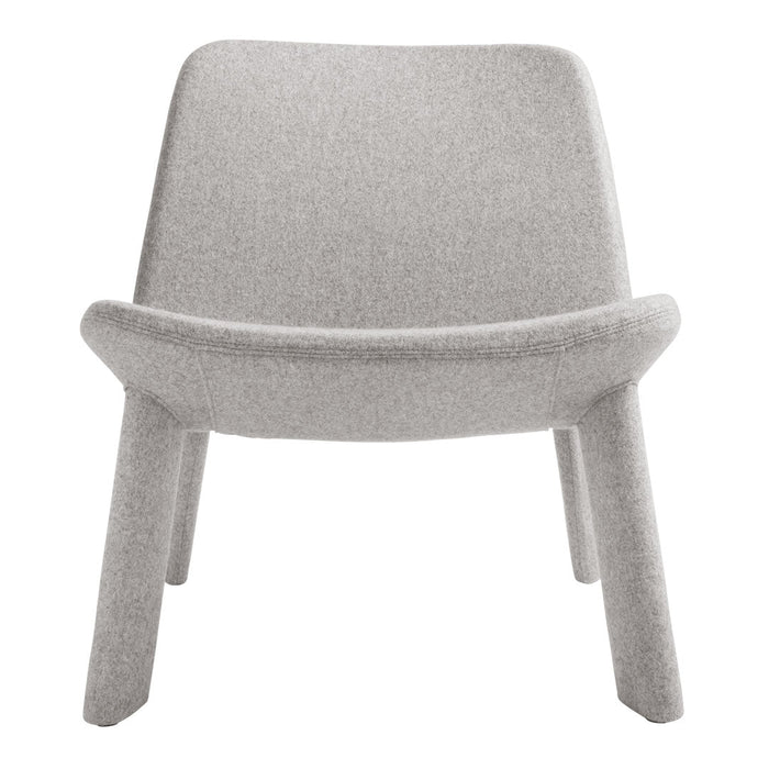 Gray textured chair with a minimalist design and soft, rounded edges, perfect for modern decor.